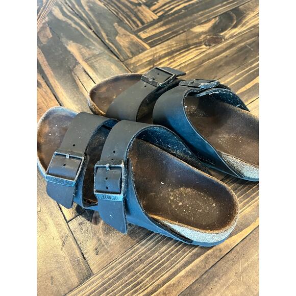 Birkenstock Double Strap Sandals Womens 37 US 6 Black Leather Slip On Shoes Boho - Picture 4 of 9